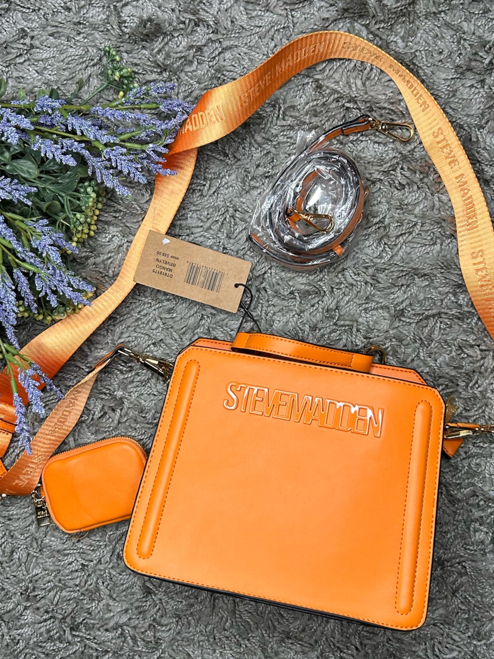 Steve Madden Orange Embossed Logo Crossbody Bag